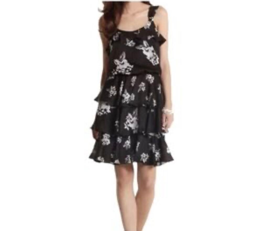 White House Black Market Black Floral Layered Dress Size 8